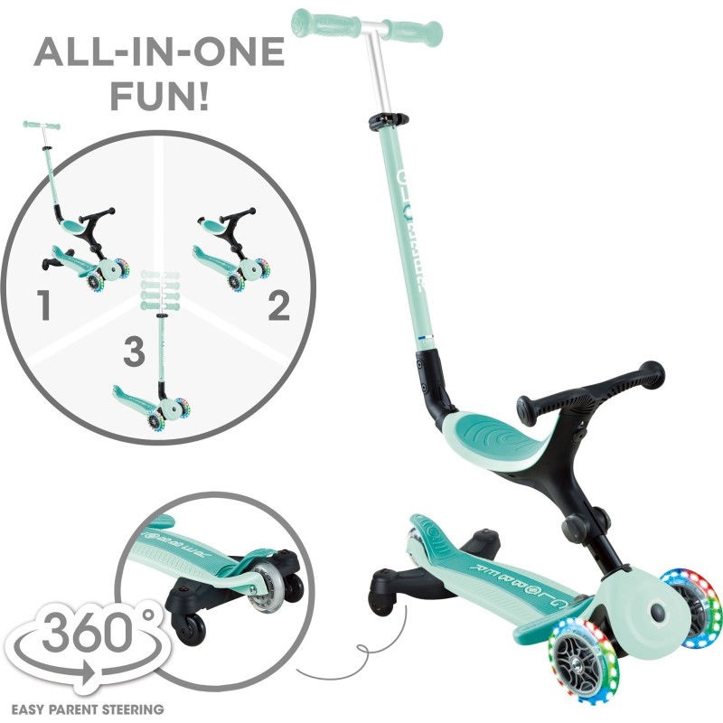 Globber Scooter Foldable Go. Up Active Lights 360 Mint παιδικό Πατίνι- Scooter- καρότσι-περπατούρα 3-1