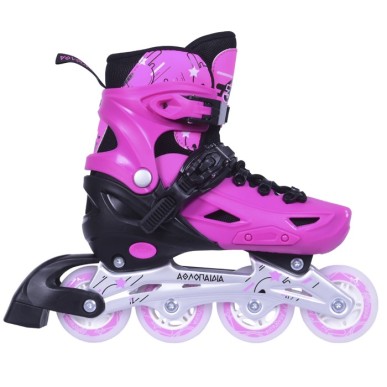 Inline Skates Athlo 10306p αυξομειούμενα με κούμπωμα και Velcro, pink - πολλά νούμερα
