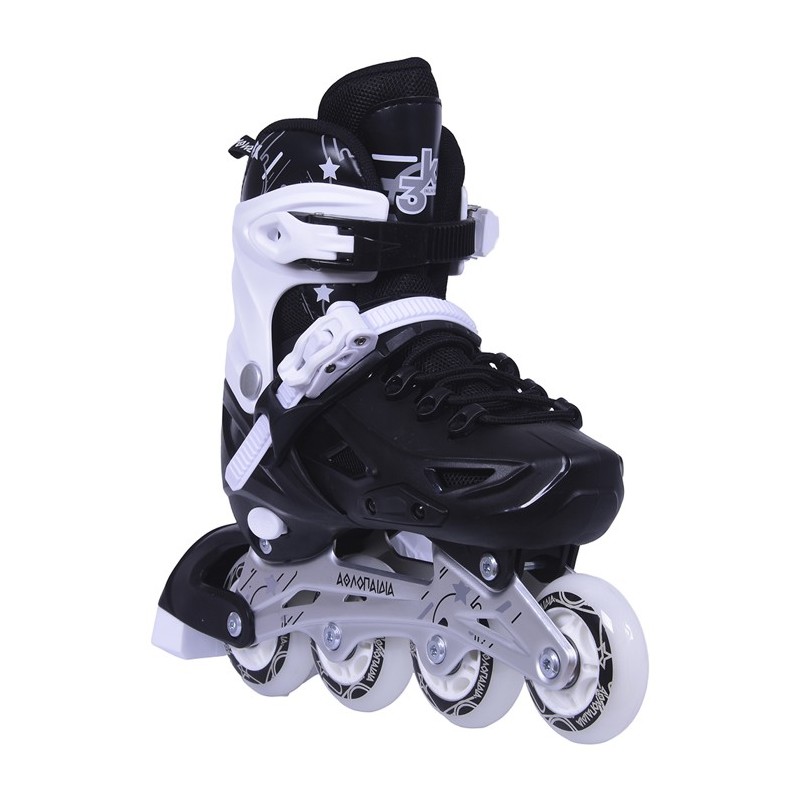 Inline Skates Athlo 10306bl αυξομειούμενα με κούμπωμα και Velcro, black - πολλά νούμερα