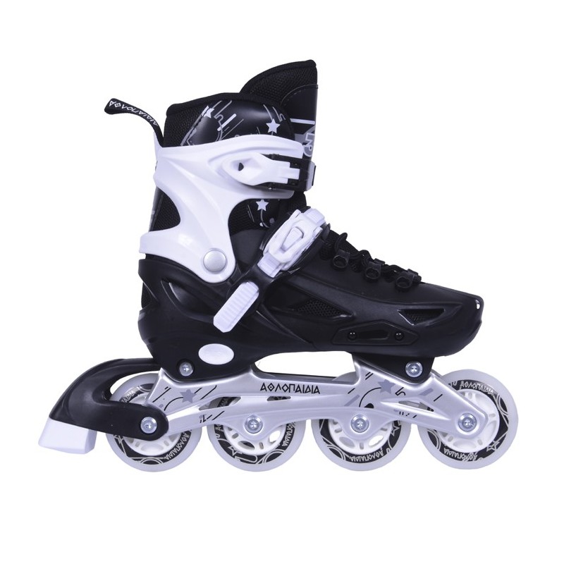 Inline Skates Athlo 10306bl αυξομειούμενα με κούμπωμα και Velcro, black - πολλά νούμερα