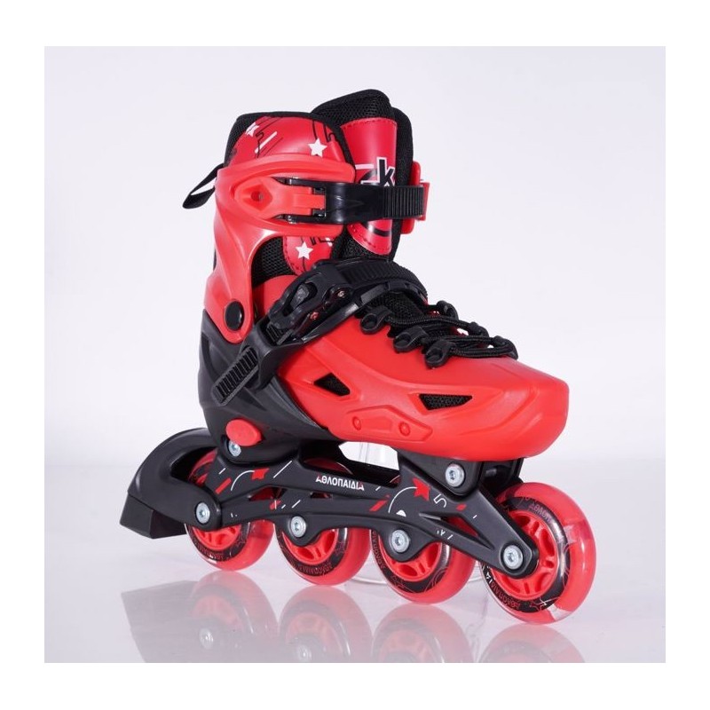 Inline Skates Athlo 1030 red αυξομειούμενα με κούμπωμα και Velcro, red πολλά νούμερα