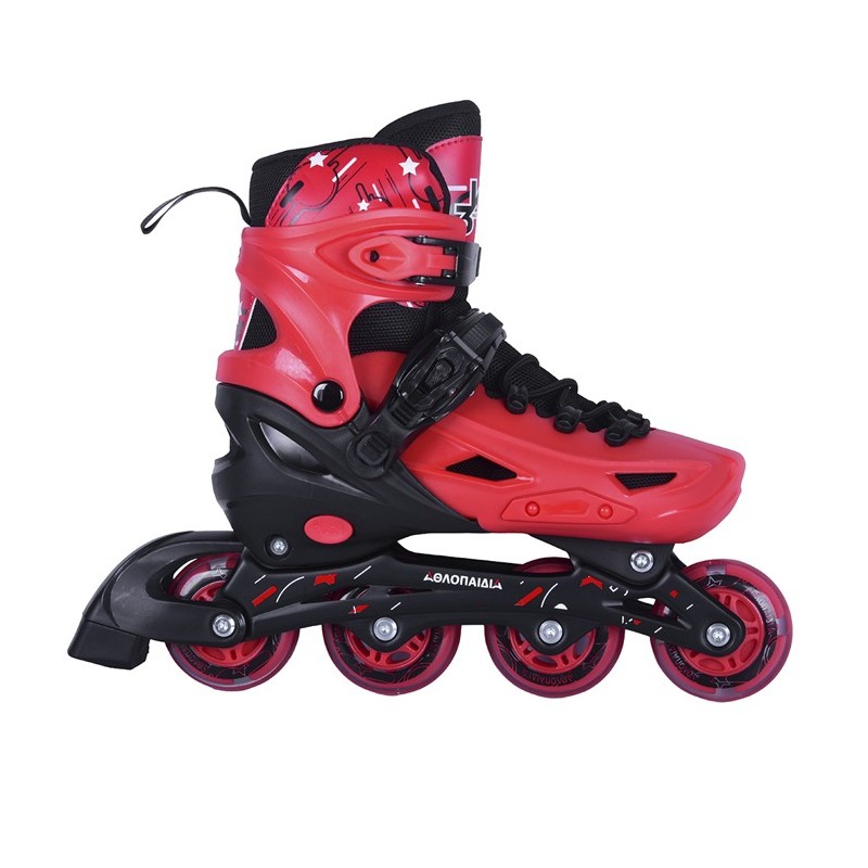 Inline Skates Athlo 1030 red αυξομειούμενα με κούμπωμα και Velcro, red πολλά νούμερα